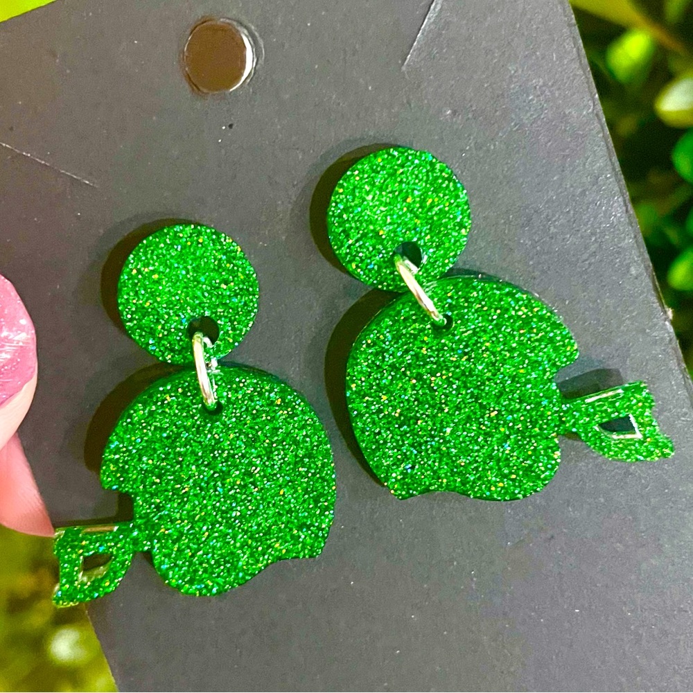 Green Football Helmet Earrings